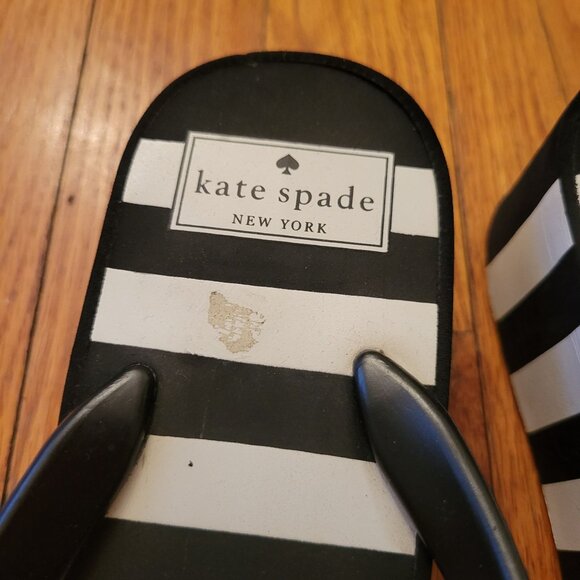 Kate Spade New York Black White Stripe Platform Wedge Flip Flops 9M Summer RHETT - Picture 5 of 9